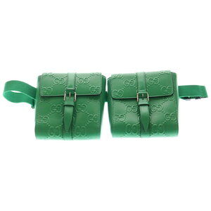 GUCCI GG Embossed Double Waist Bag Body Bum Crossbody Belt Shoulder Green